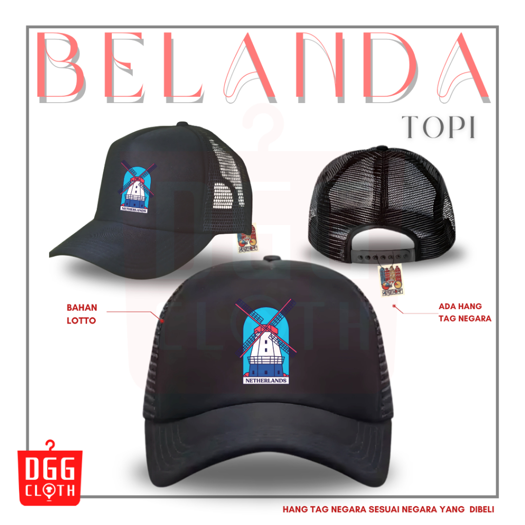 DGGCloth Topi Souvenir Negara Belanda  - Topi Trucker Oleh Oleh Belanda
