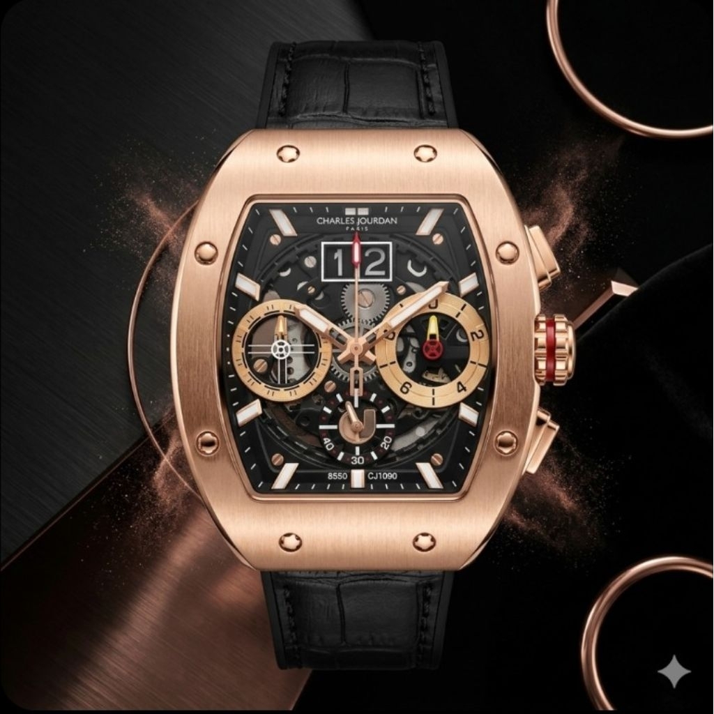 (New) CHARLES JOURDAN CJ1090-3538C BLACK ROSEGOLD original