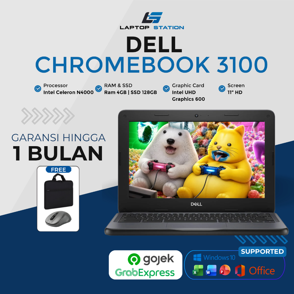 [LaptopStation] Laptop Sekolah Dell 3100 Intel Celeron N4000 | Support Zoom Meeting Siap Pakai