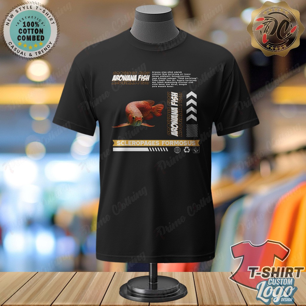 KAOS DEWASA KAOS PRIA & WANITA KAOS HITAM DESIGN LOGO CUSTOM STREET WEAR IKAN ARWANA