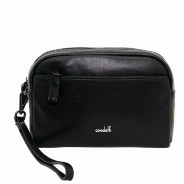 Condotti Tas Tangan Pria dengan Tali Genggam Original Clutch Kulit Sapi - Hitam