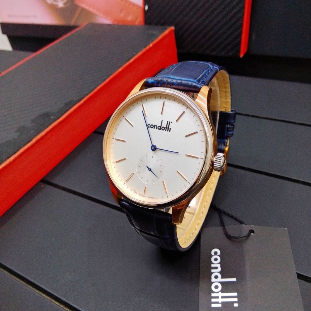 Jam Tangan Pria/Wanita Condotti CN4130 Analog Tali  Kulit Biru