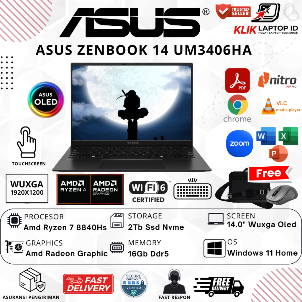 Laptop Asus Zenbook 14 OLED UM3406HA Ryzen 7 8840HS 16GB 2TB 14 inch WUXGA OLED TOUCH Win11Home