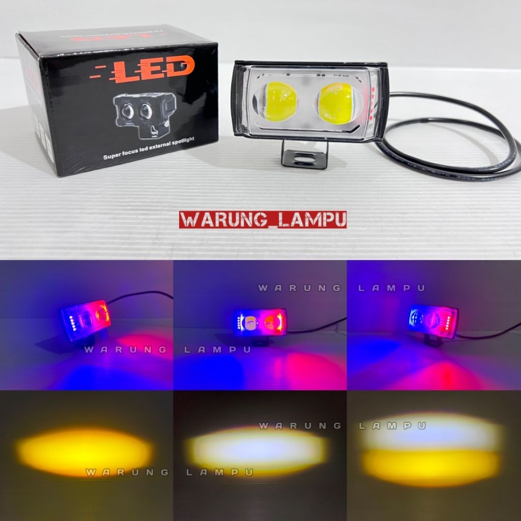 Lampu Tembak LED CWL 2 Mata Lensa Devil Merah Biru Bisa Mode Kedip Cahaya Putih Kuning Waterproof La