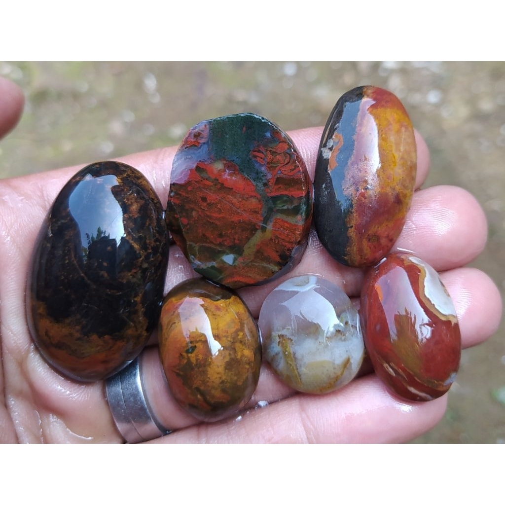 {COD} varian batu akik pancawarna garut cristal baru pola halus borongan 6pcs siap di olah