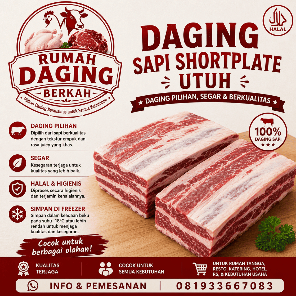 Daging Sapi Shortplate Utuh 1kg | Daging Sapi Shortplate Utuh Premium