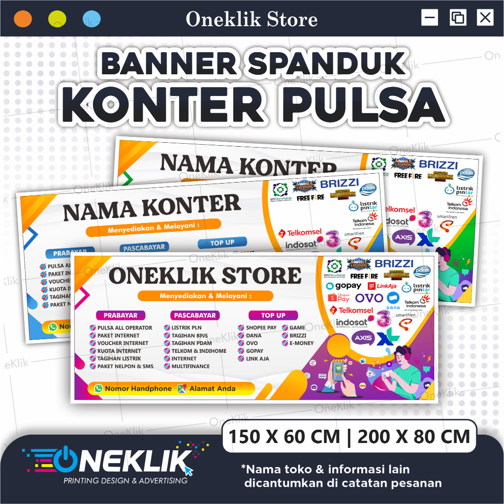 Spanduk Banner Konter Pulsa/ Banner Spanduk Konter Murah / Aksesoris Konter / Variasi Gradasi -ONEKL