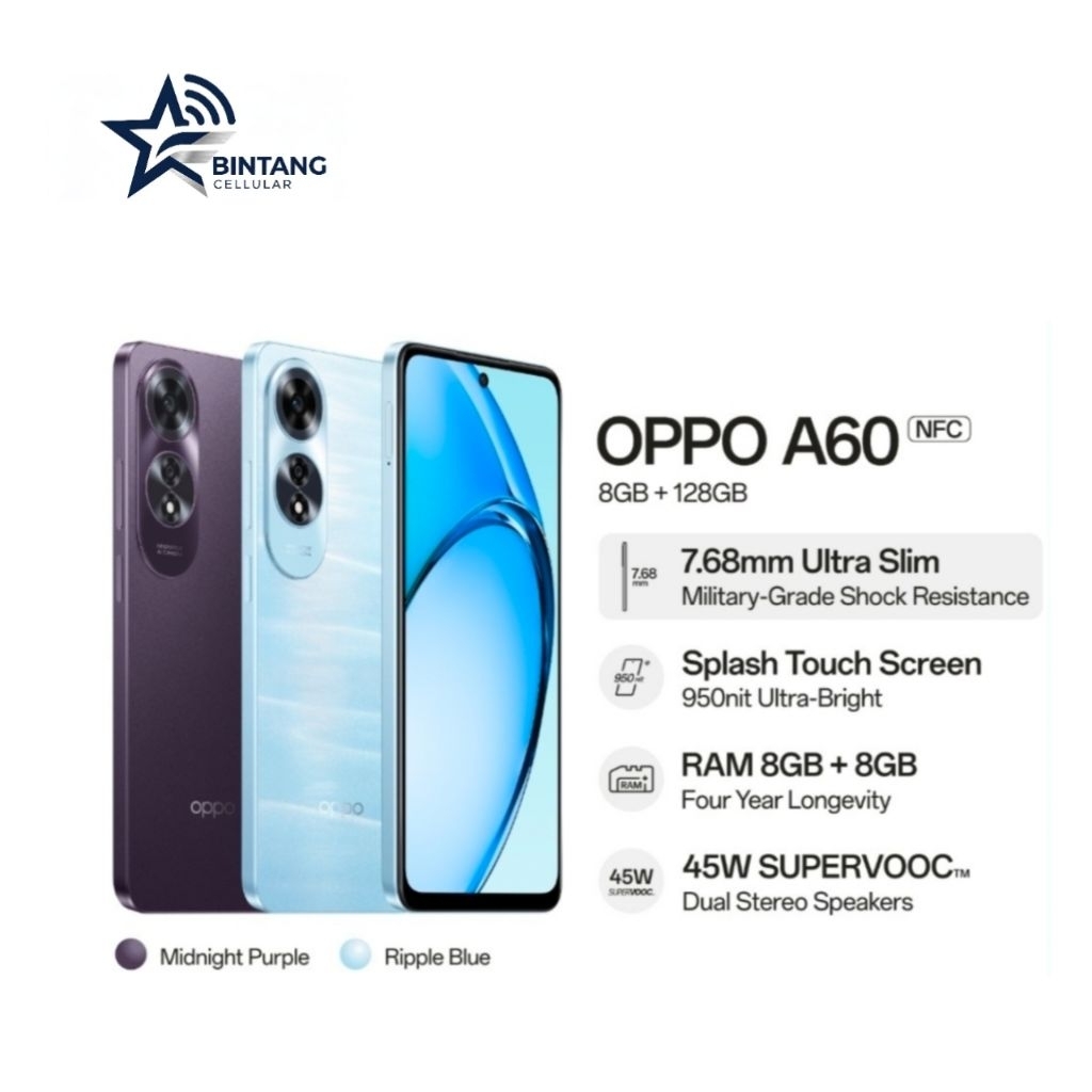 HP OPPO A60 8/128 GB - OPPO A60 RAM 8GB INTERNAL 128GB GARANSI RESMI