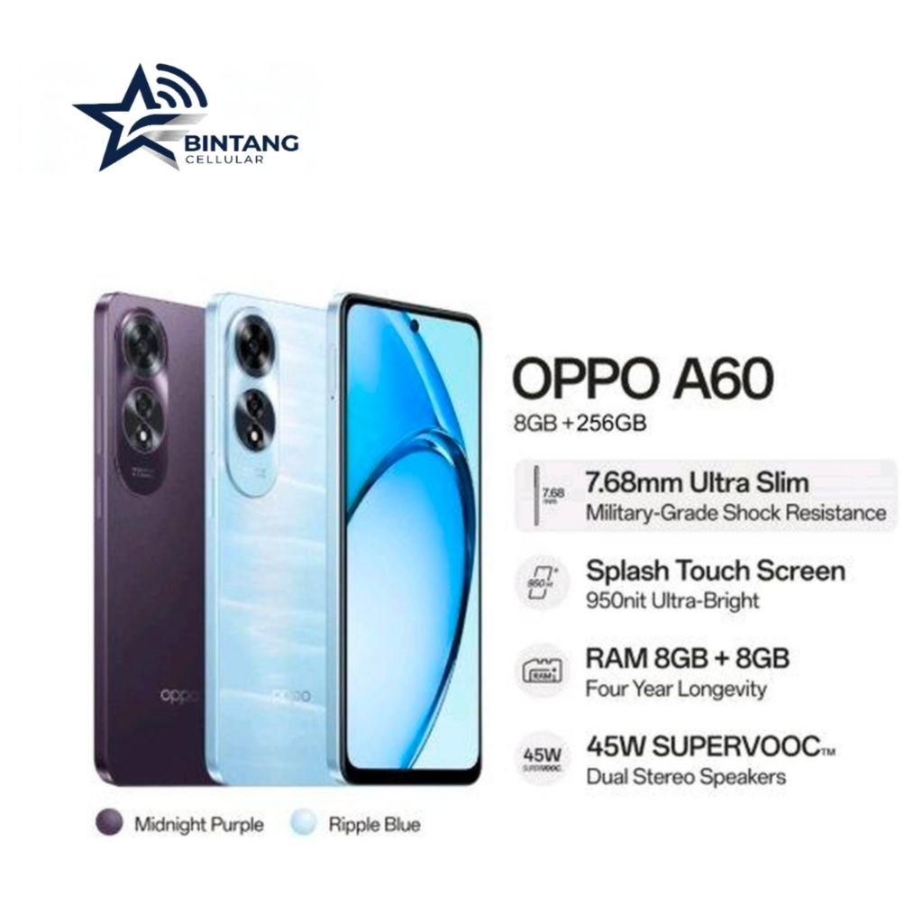 HP OPPO A60 8/256 GB - OPPO A60 RAM 8GB INTERNAL 256GB GARANSI RESMI