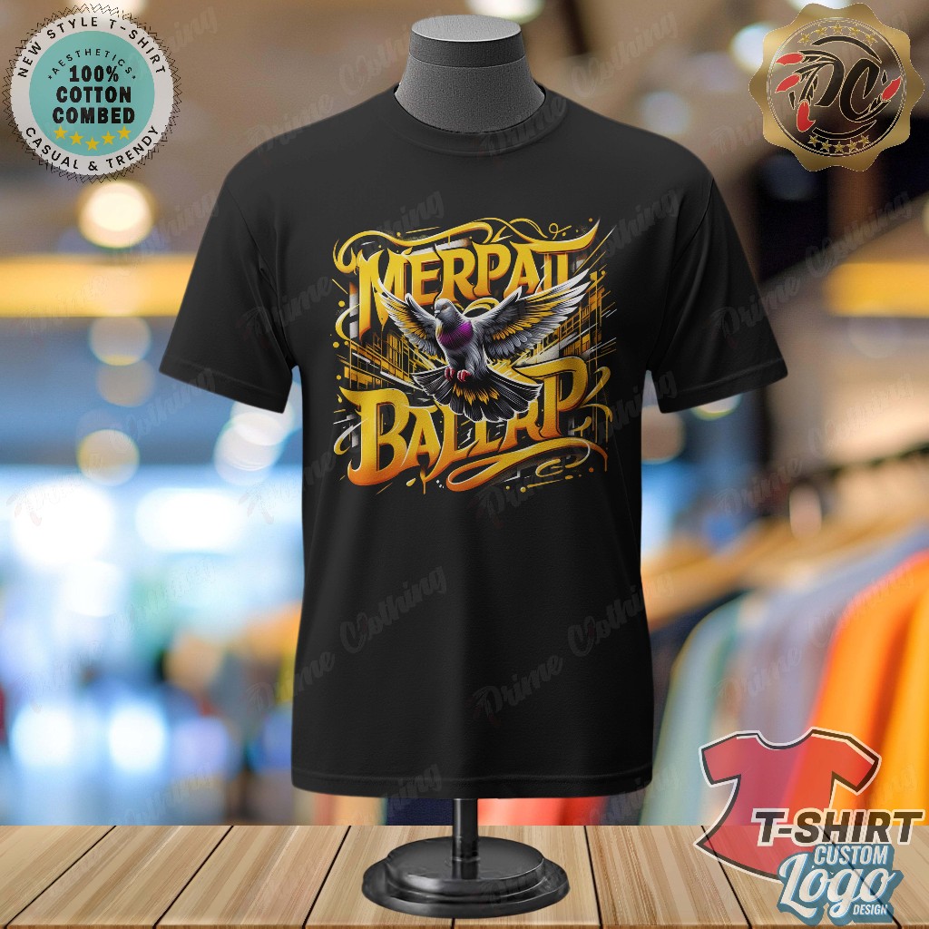 KAOS DEWASA KAOS PRIA & WANITA KAOS HITAM DESIGN LOGO CUSTOM MERPATI BALAP