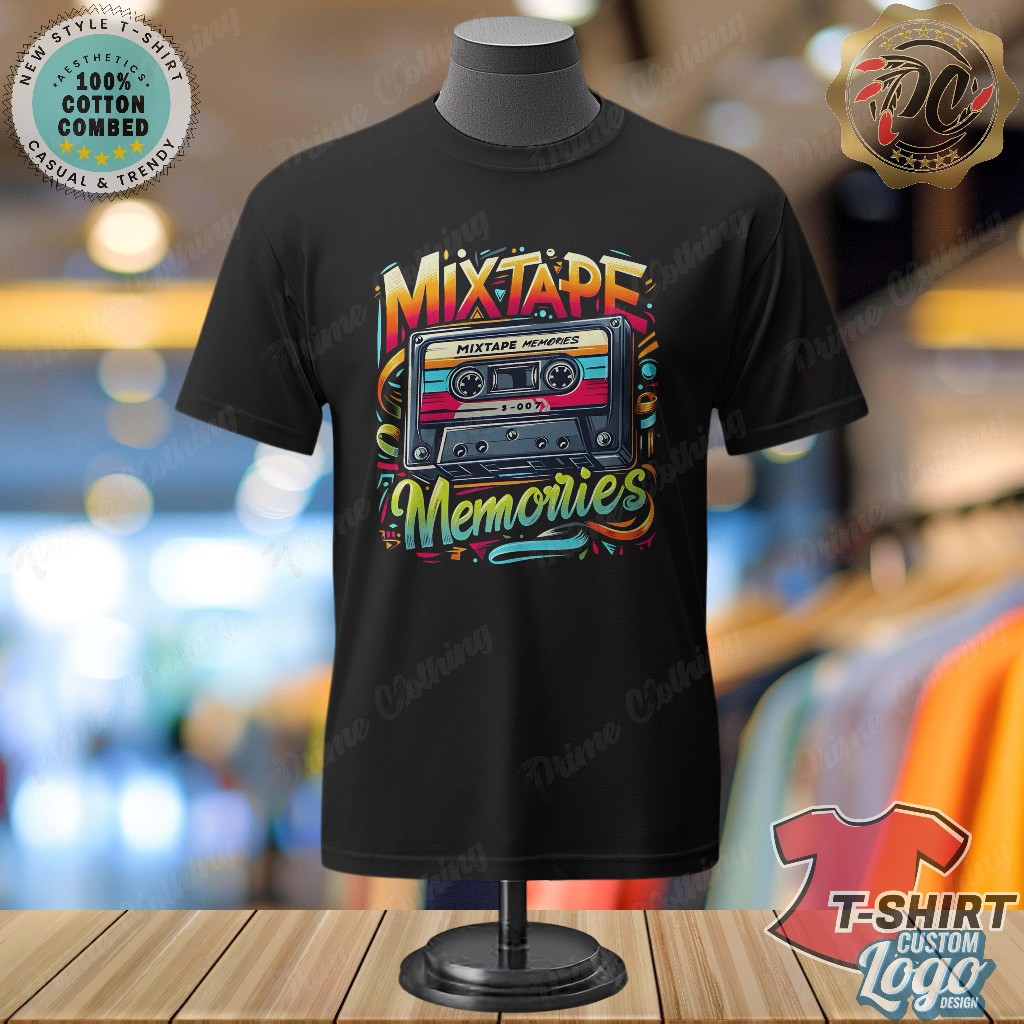 KAOS DEWASA KAOS PRIA & WANITA KAOS HITAM DESIGN LOGO CUSTOM VINTAGE MIXTAPE MEMEORIES