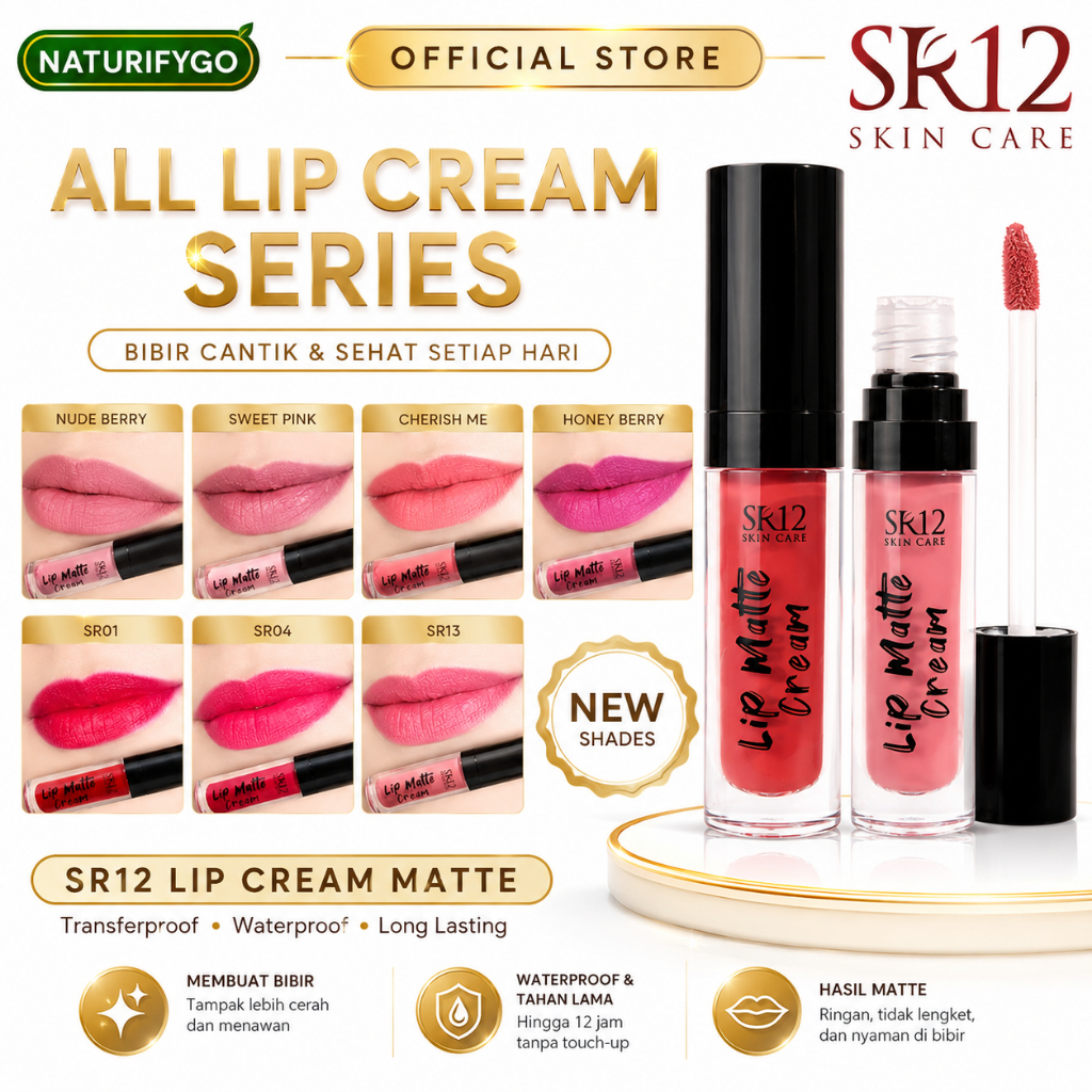 SR12 Lipcream (FREE INAI KUKU) Tahan Lama Mencegah Bibir Kering Mudah Diaplikasikan Mengembalikan Wa