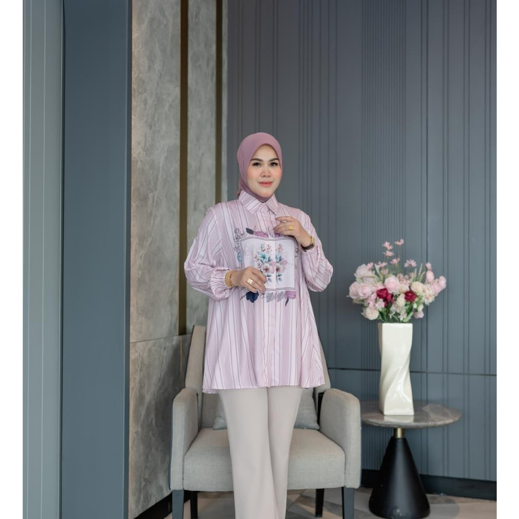 Berga blouse katun silky cotton denim soft printing premium by Berga Collection