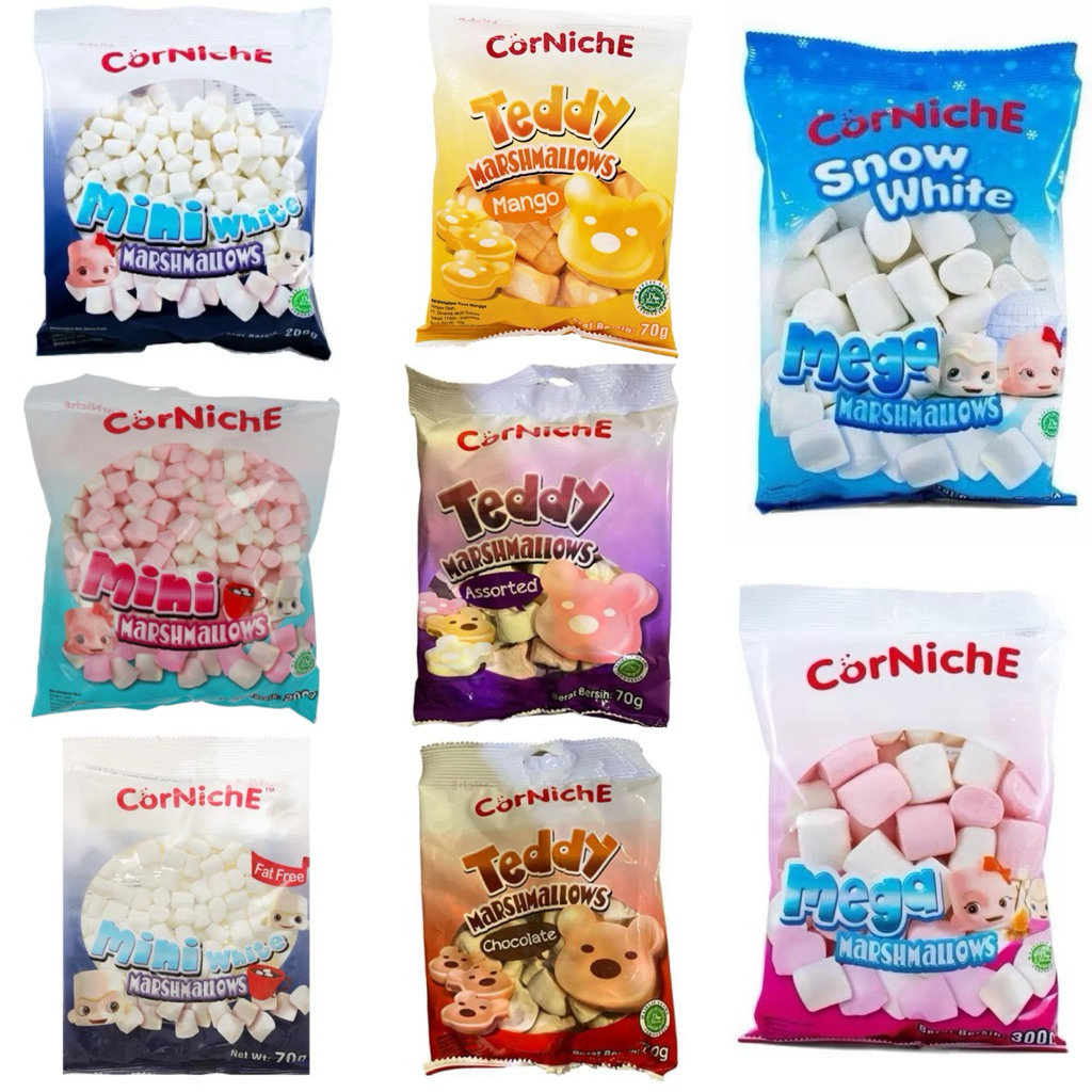 CORNICHE Halal Mini Marshmallow Permen 200gr / CORNICHE / Snow / White / Pink / White / Mini / Marsh