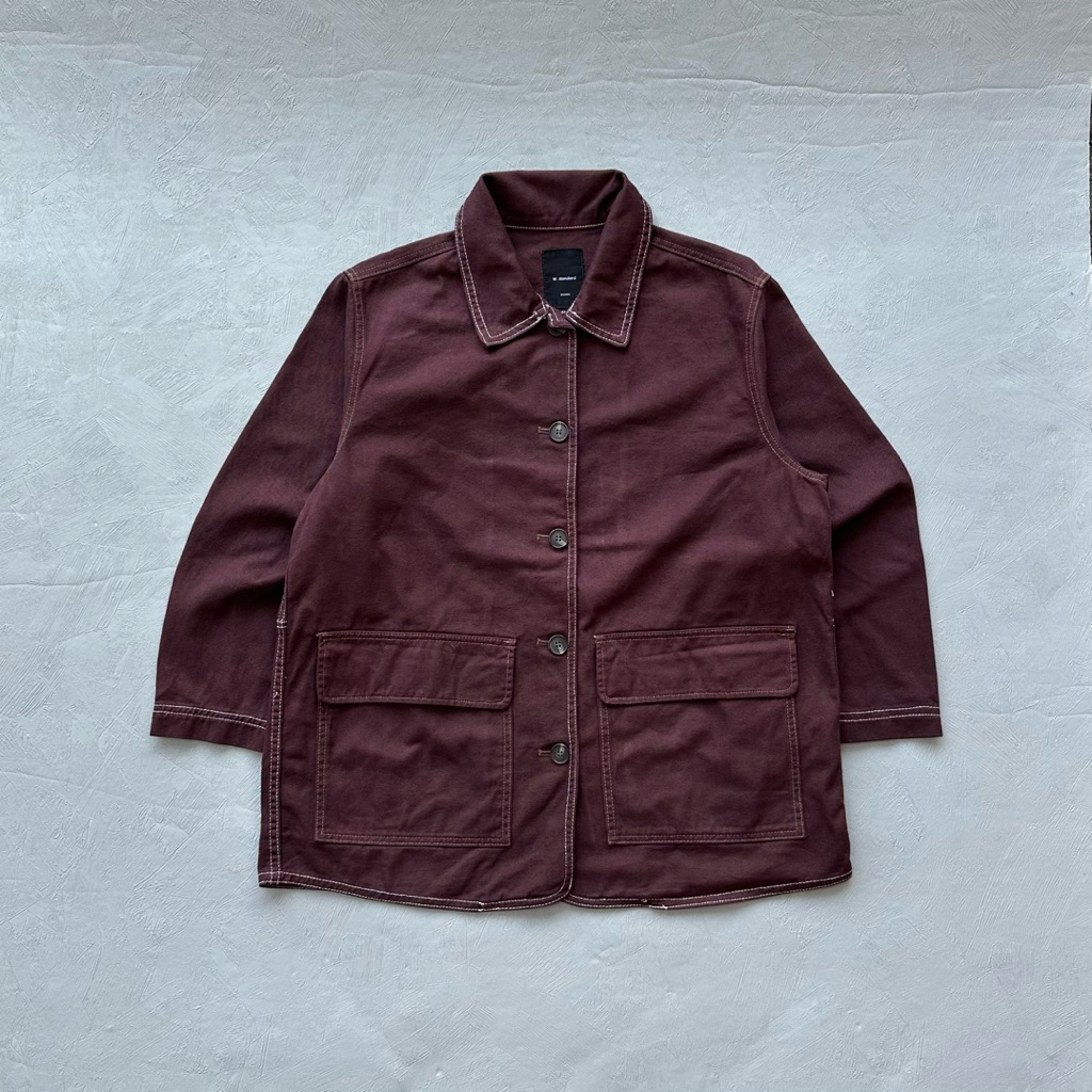 work jacket maroon canvas chore kimono sleeve