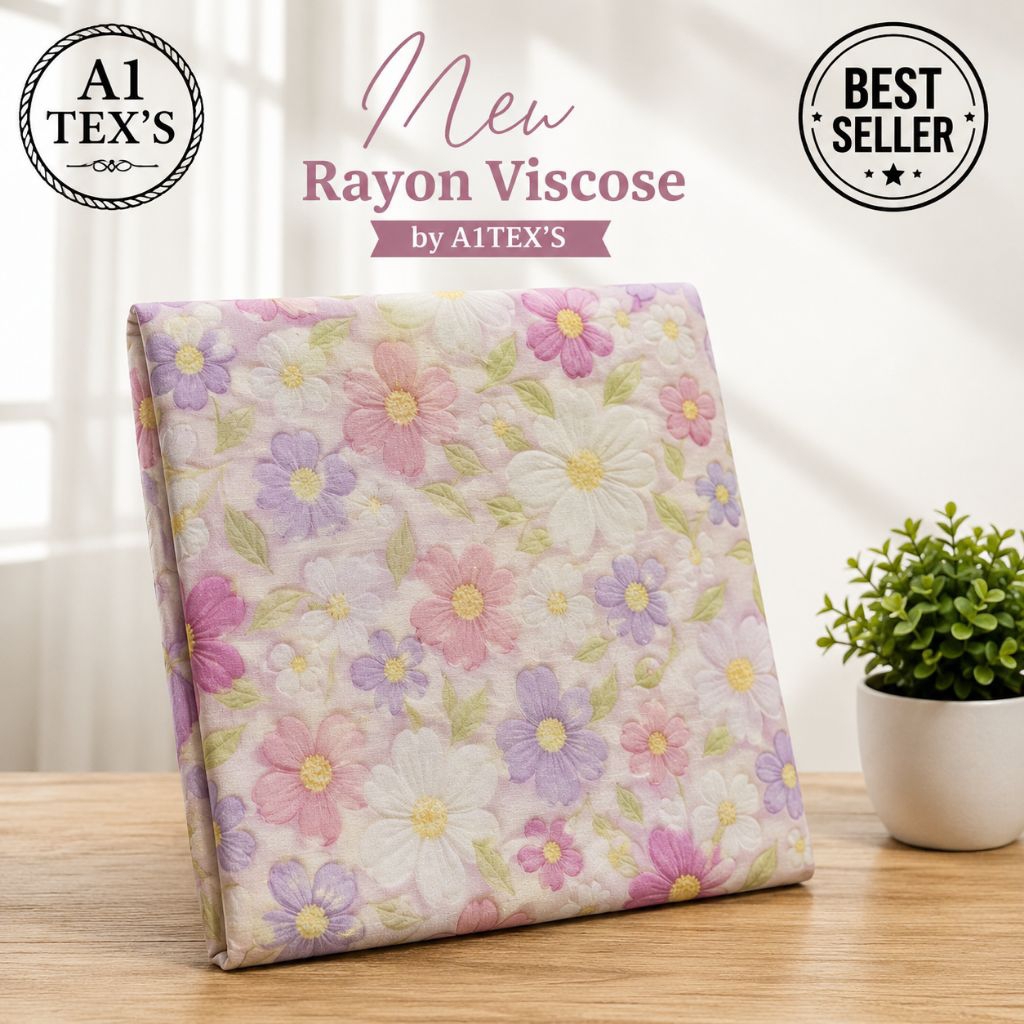 Kain Katun Rayon Viscose Premium - Kain Rayon Viscose Motif Daisy Pastel Bloom - Kain Motif Bunga Sa