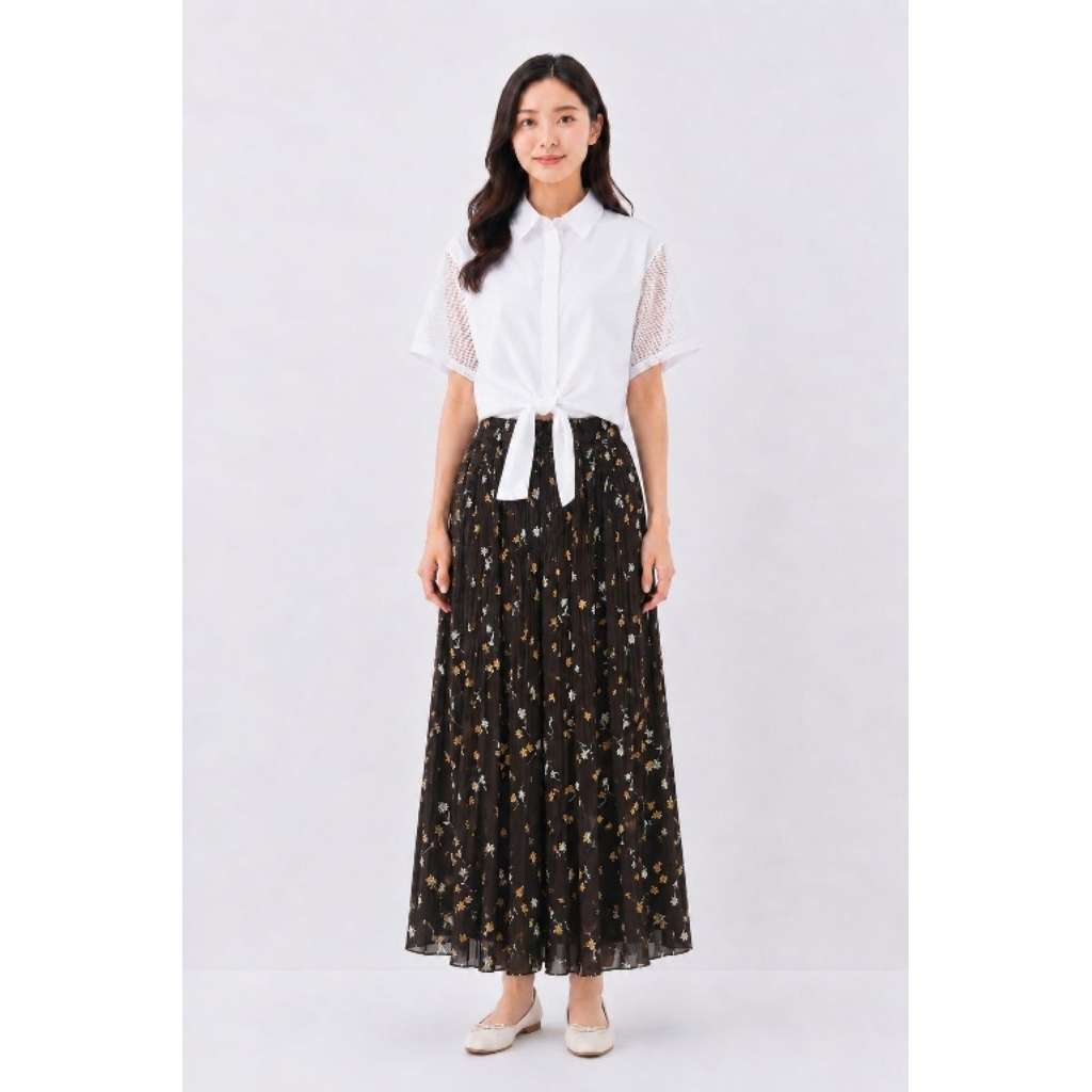 Skirt INTERVIEW Japan Plisket Flower Dark Brown