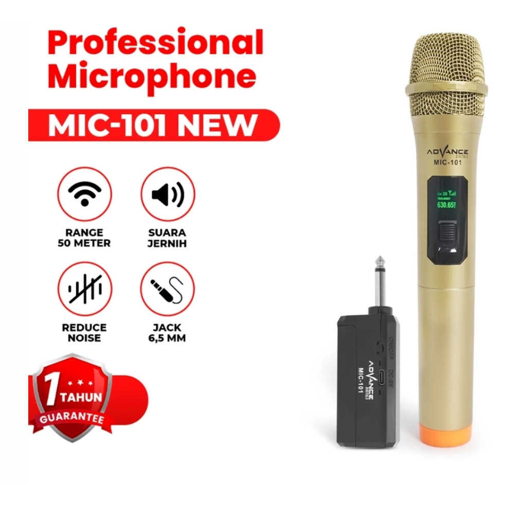 . ADVANCE MIC 101 NEWADVANCE MIC WIRELESS MIC-101 NEW   Spesifi kasi : SNR : ≥90dB Frekuensi   : 40H