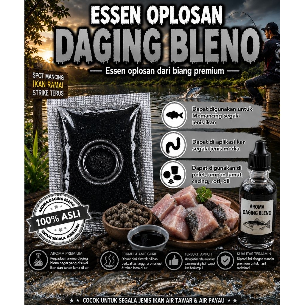 Essen mancing oplosan Daging Blenok kemasan sachet