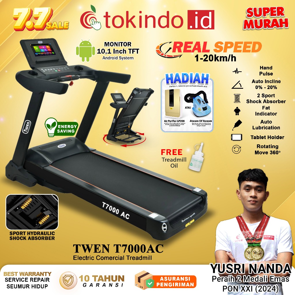 TWEN T7000AC Treadmill Listrik Treadmill Portable Treadmill Multifungsi Treadmil Lipat Alat Olahraga