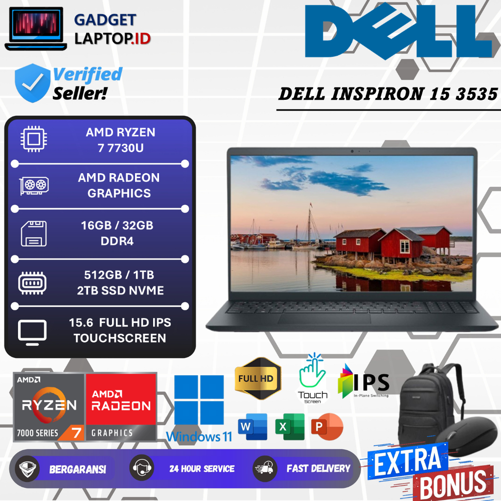 Laptop Dell Inspiron 15 3535 Amd Ryzen 7 7730U 32GB 2TB 15.6 Inch Full HD Windows 11 Home Original