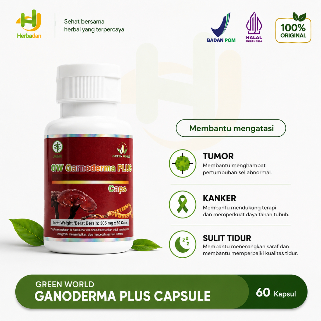 Ekstrak Ganoderma Premium 60 Kapsul | Suplemen Kesehatan dengan Spora Ganoderma Berkualitas | Green 