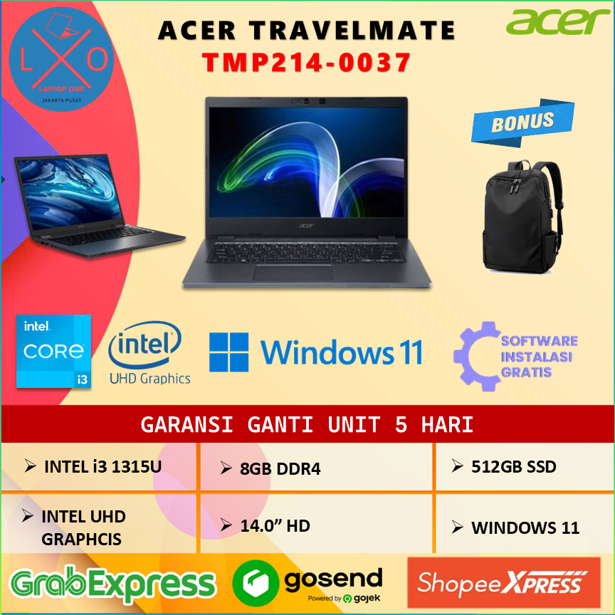 Laptop Acer Travelmate i3 1315U 8GB 512GB 14.0" Windows 11 - Laptop Perkantoran Murah