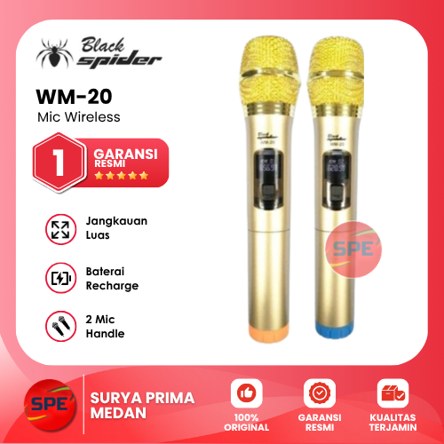 MIC WIRELESS BLACK SPIDER  WM20 / WM 20 / MICROPHONE TANPA KABEL