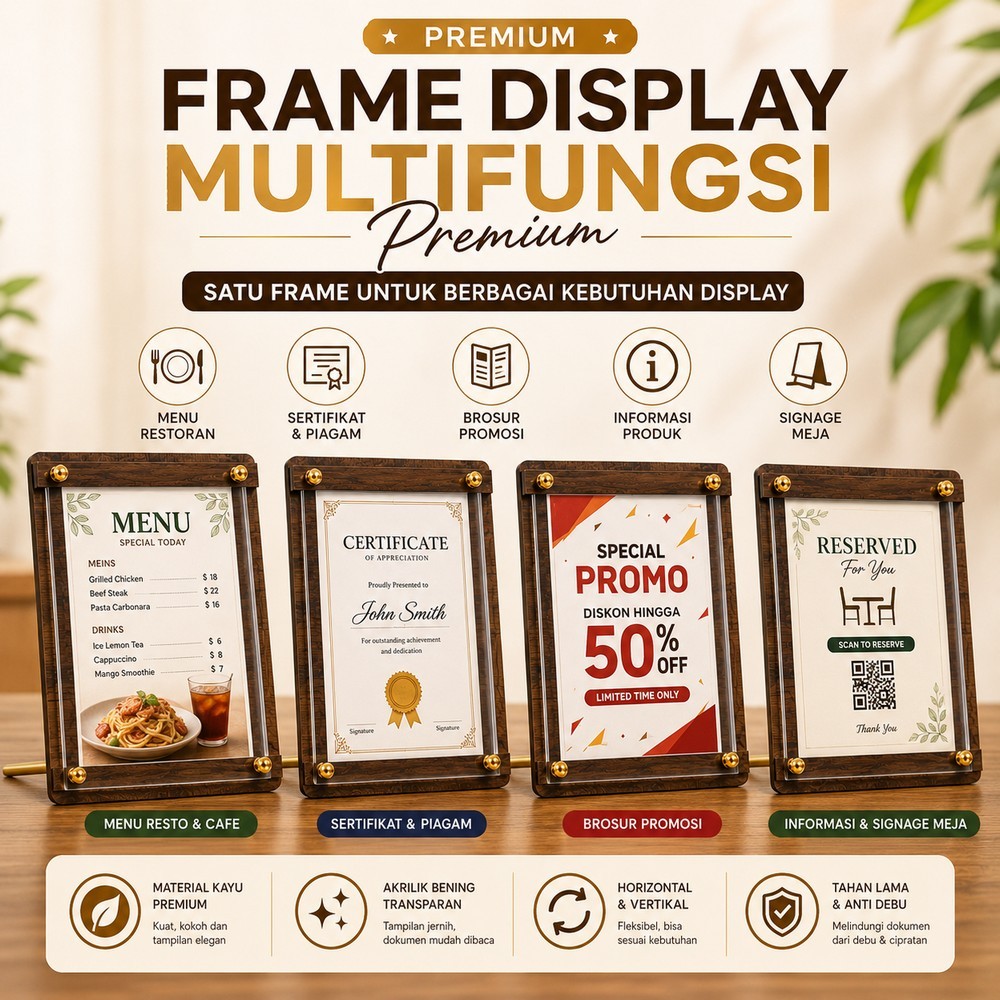 Certificate Menu Stand Brosur Akrilik Pigura A4 A6 Acrylic Horizontal Display Board Holder Restoran 