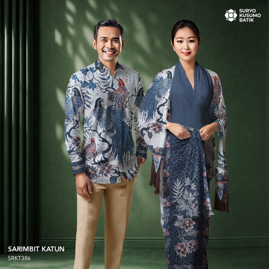 Suryo Kusumo Batik - Kain Batik Tulis Sarimbit Couple Katun Exclusive - Burung Biru Tosca