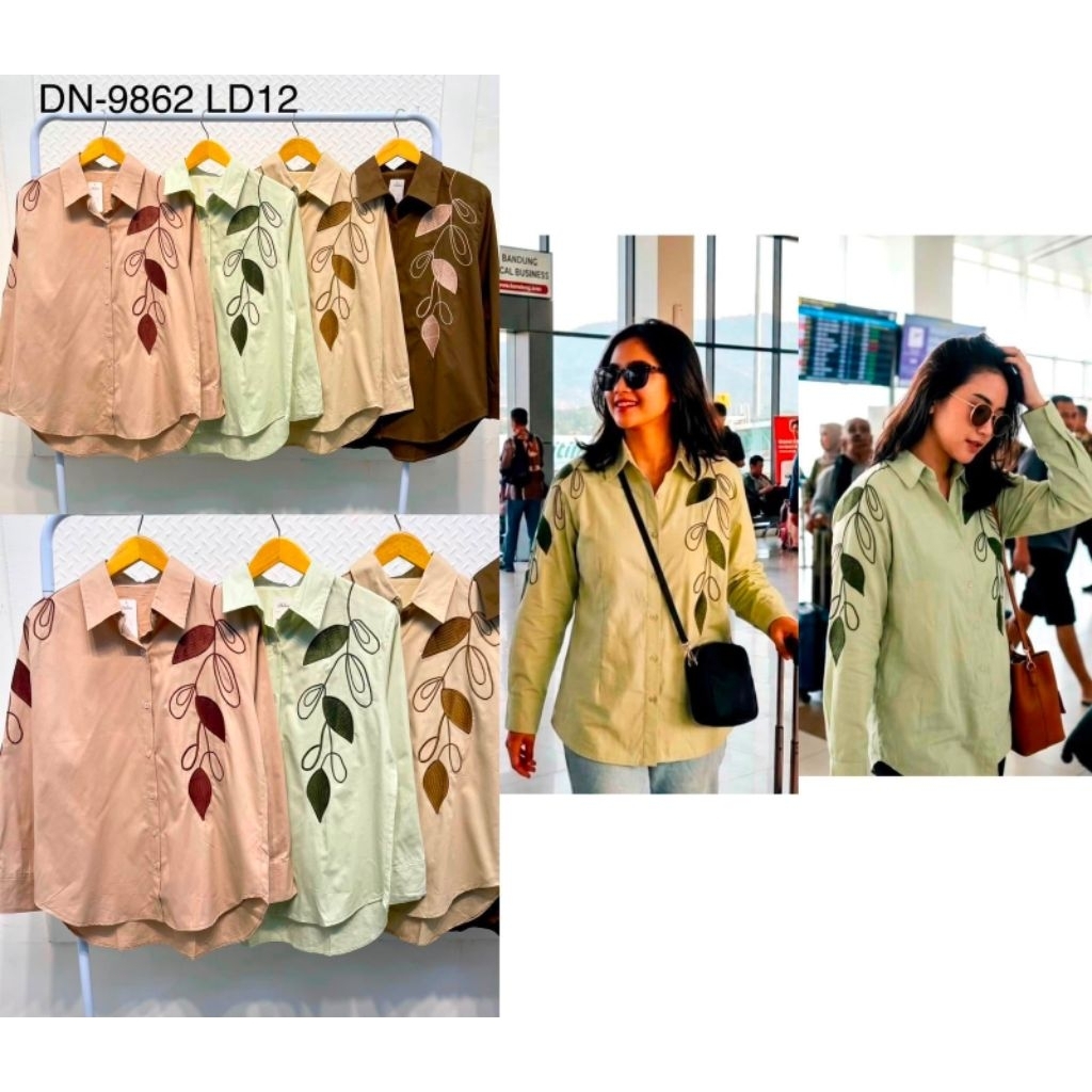 kemeja wanita casual bahan katun combed bordir bunga