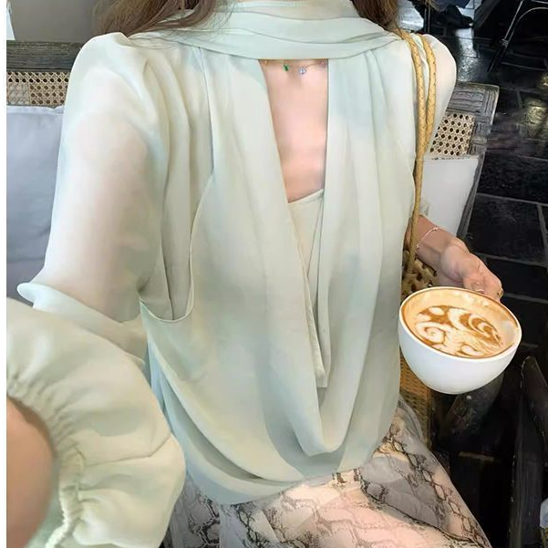 Blus sifon longgar kasual yang modis untuk wanita