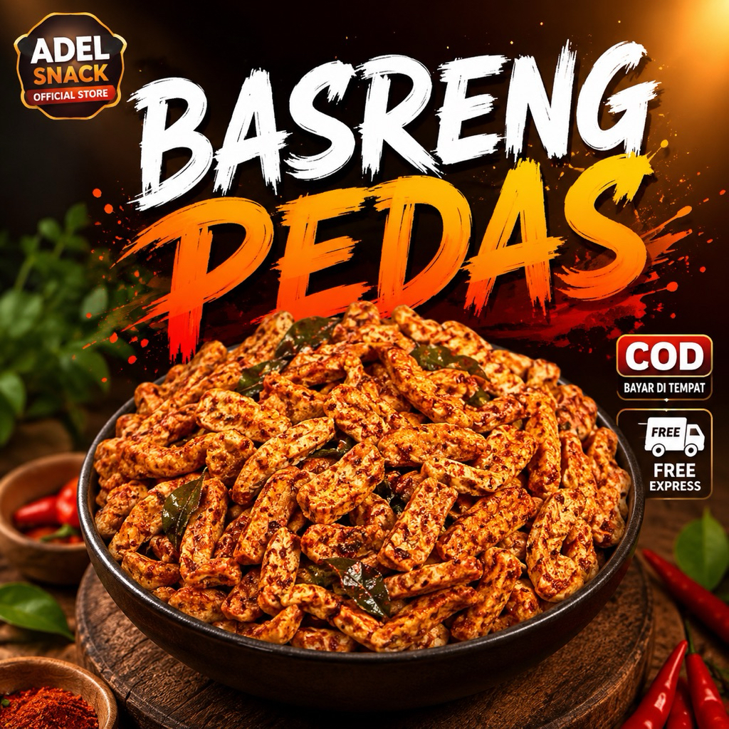 ( Berat 1 kg) Basreng Pedas Daun Jeruk Berat 1 kg / Basreng viral Kemuning/ basreng Pedas