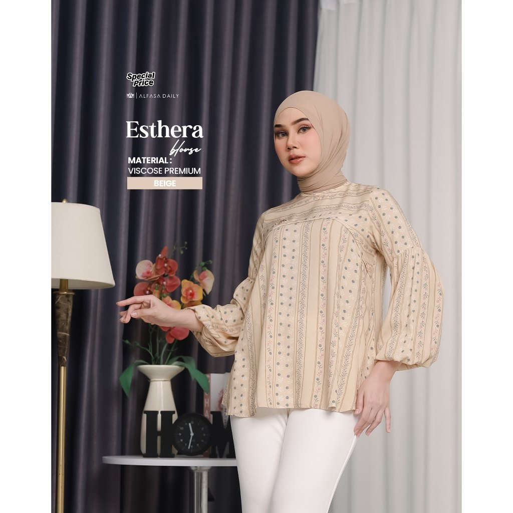 ATASAN WANITA KEKINIAN ESTHERA BLOUSE MOTIF - ALFASA DAILY