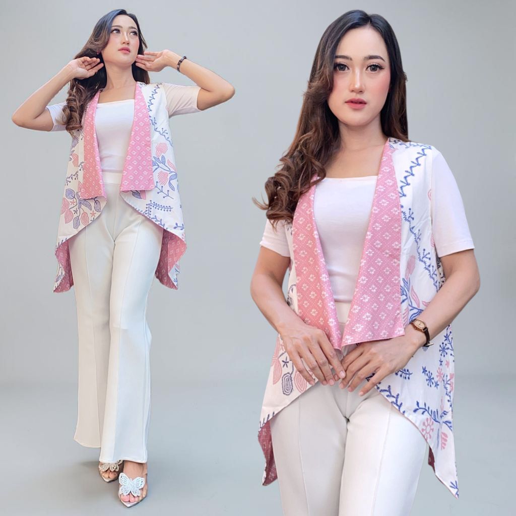 Cardigan Vest Outer Bolak Balik Tanpa Lengan Outer Cardigan  Batik Outer Batik Outer Bolak Balik Out