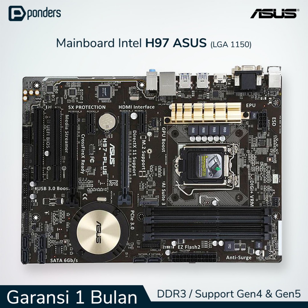 Mainboard Intel H97 Asus LGA 1150 DDR3 Support Gen4 & Gen5