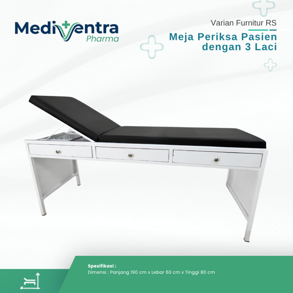 Meja periksa 3 laci tanpa Loker