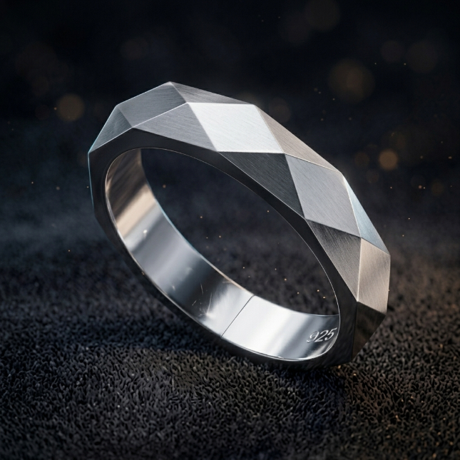 Cincin Exo Geometris Pria Wanita | Cincin Faceted Polygon Modern Minimalis | Suasa Kuningan Asli Lap