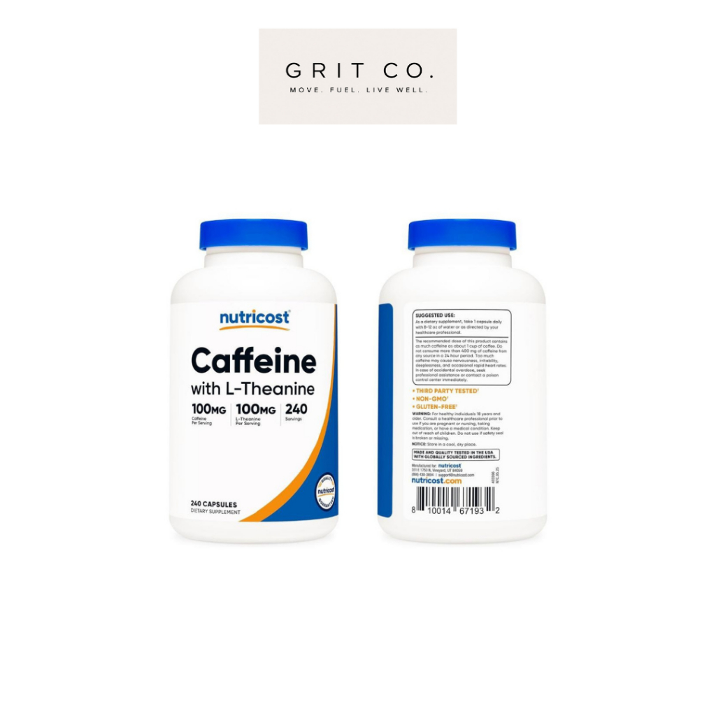 Nutricost Caffeine 100mg L-Theanine 100mg 240caps Halal Original US