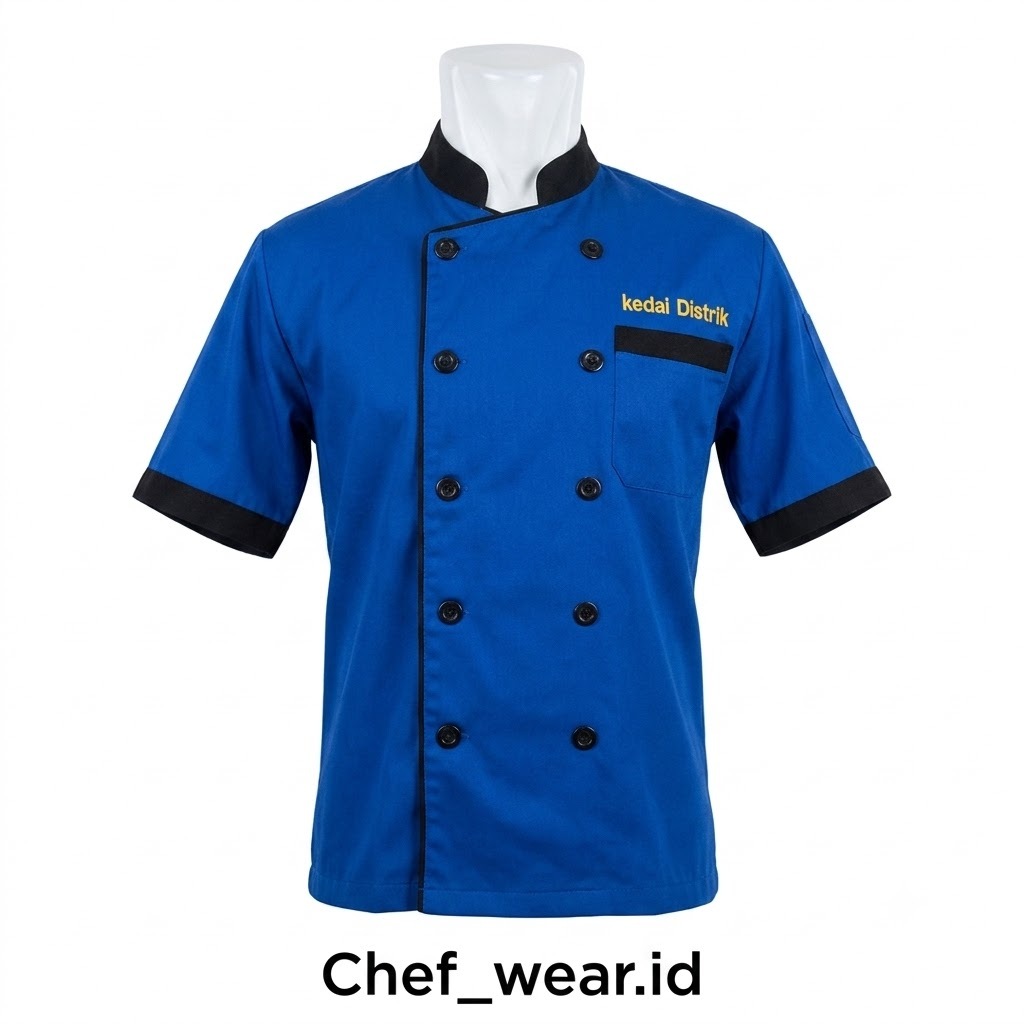 Baju chef Biru tua / chef jacket/ baju koki cutoms bordir logo
