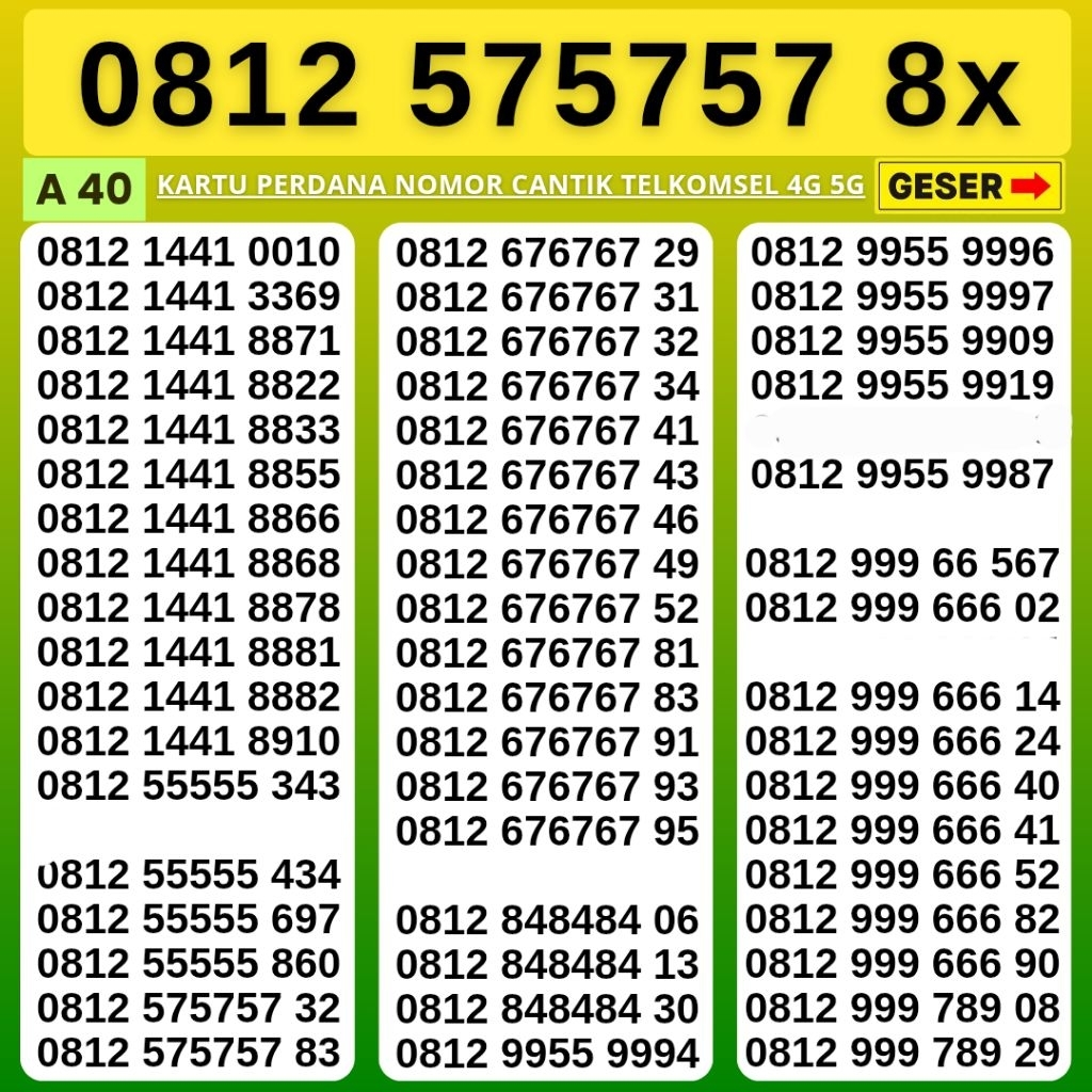 NOMOR CANTIK SIMPATI SUPER 575757 11 digit 12digit TELKOMSEL 4G 5G NOCAN SIMPATI NOMER TELKOMSEL NOM