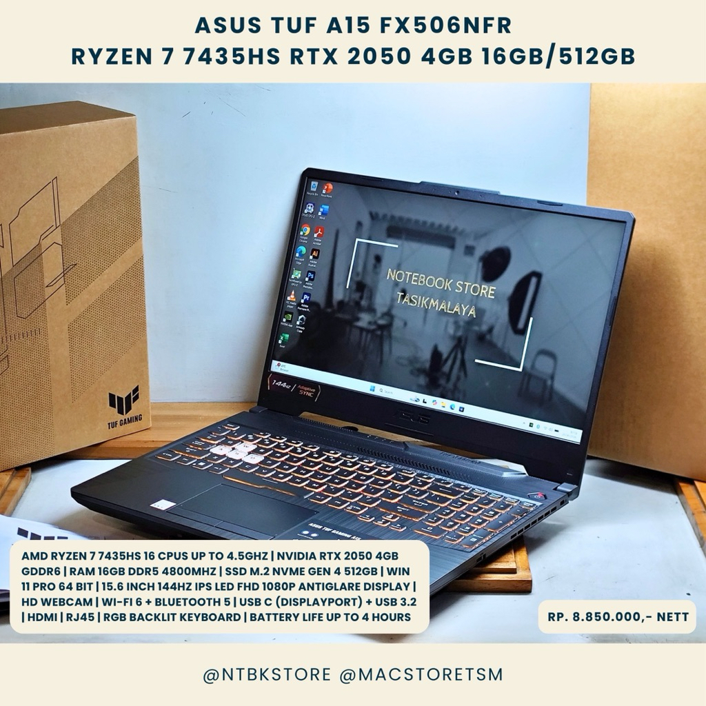 Asus TUF A15 FA506NR Ryzen 7 7435HS RTX 2050 4GB 16GB/512GB