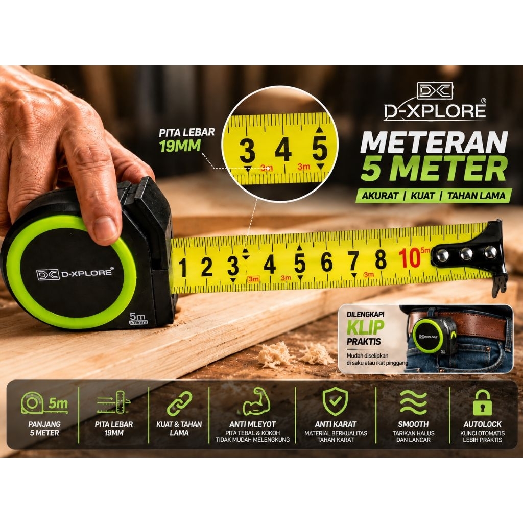 D XPLORE meteran pertukangan,Suda auto lock ukuran 5meter