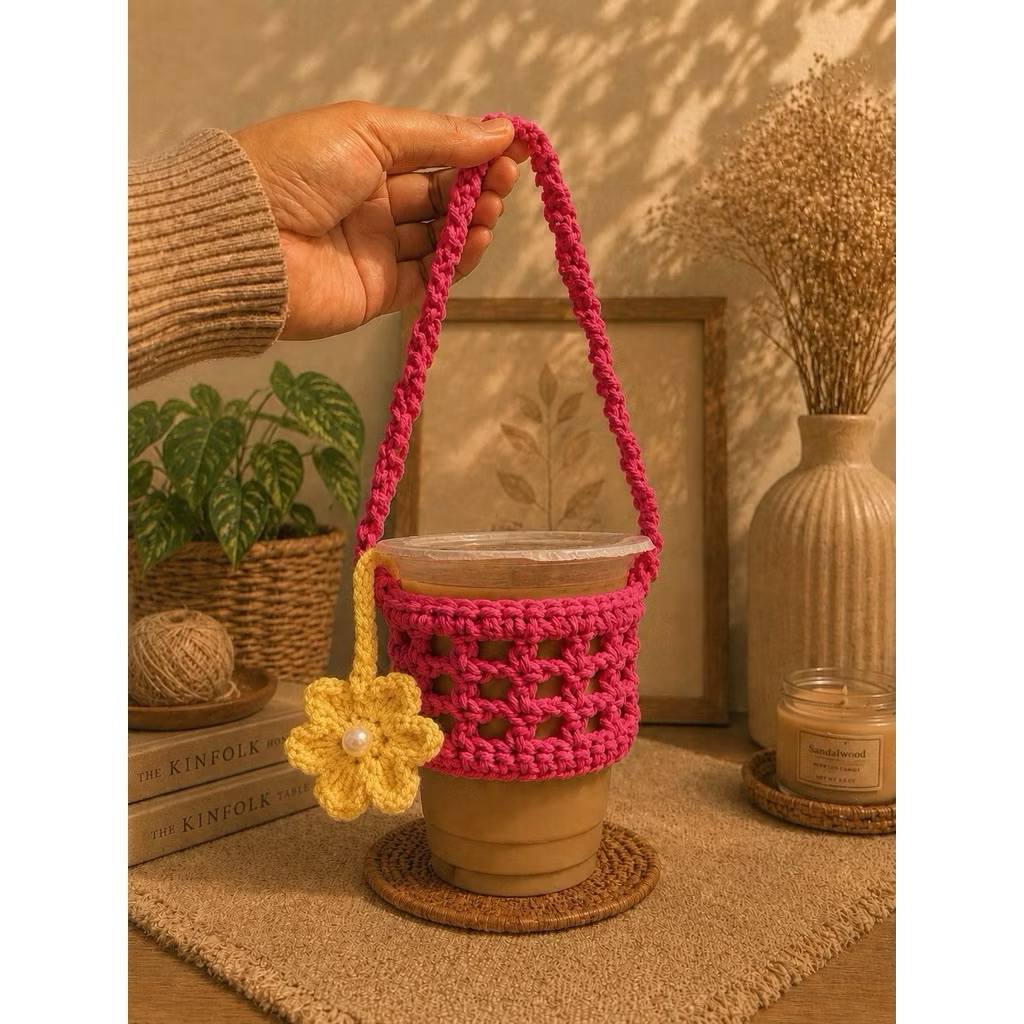 cup holder botol minum rajut aestetic | tas botol cup minum