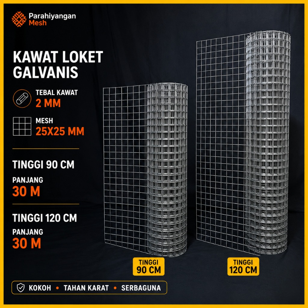 Kawat Loket Wiremesh Galvanis Tebal 2 mm - Kotak 25x25mm Panjang 10 m