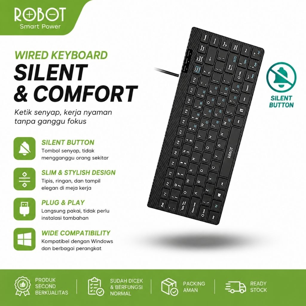 Keyboard ROBOT RK10 USB Wired 88 Keys Silent Keyboard Mini Keyboard Komputer Laptop Numeric Keypad -