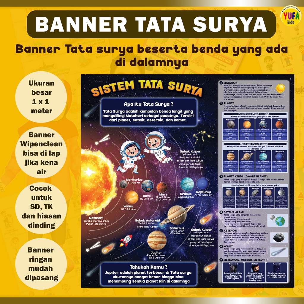 Banner tata surya - poster tata surya - hiasan dinding - hiasan dinding kelas - banner 1 x 1 meter -