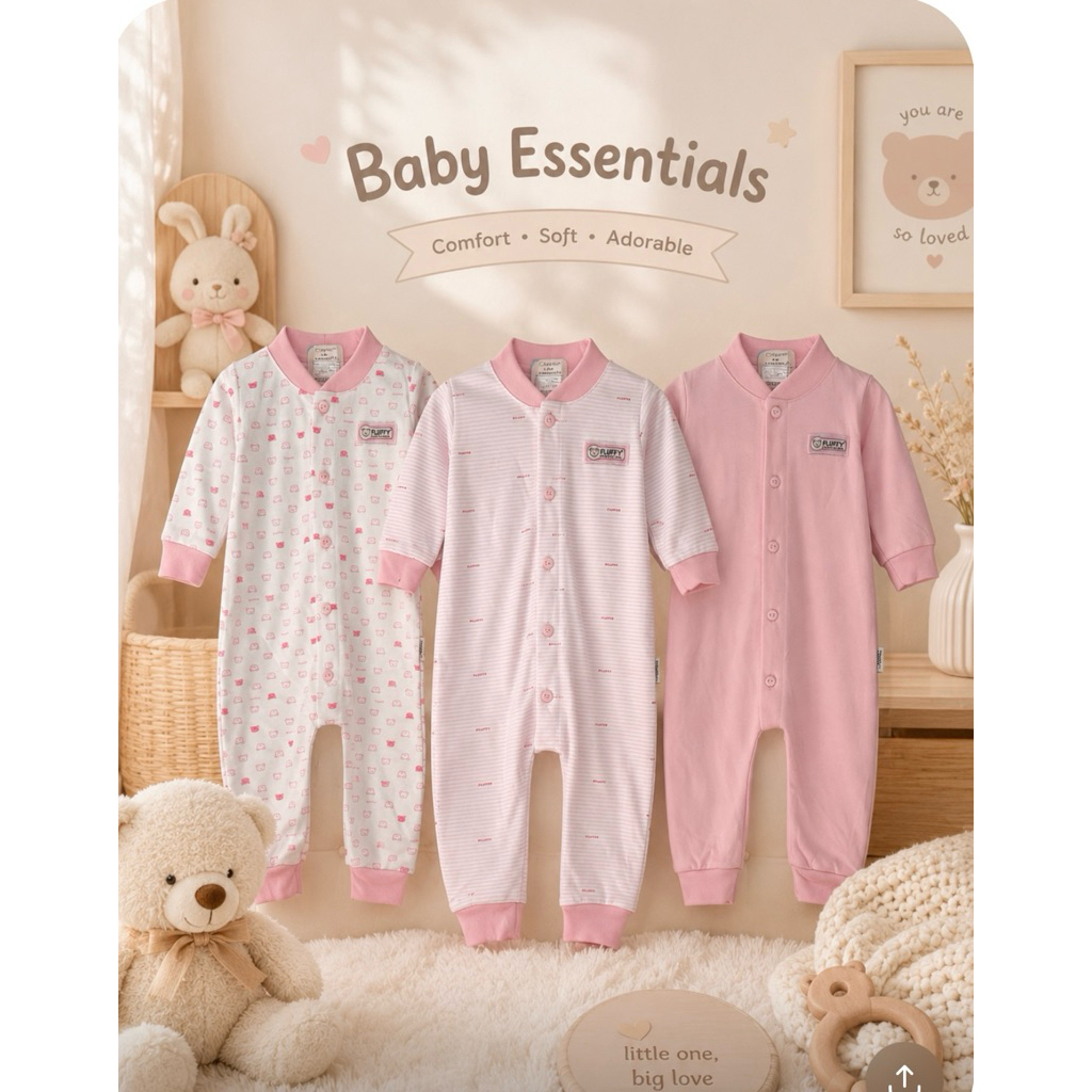FLUFFY sleepsuit bayi newborn merk fluffy fluffy baby wear baju bayi fluffy UKURAN S