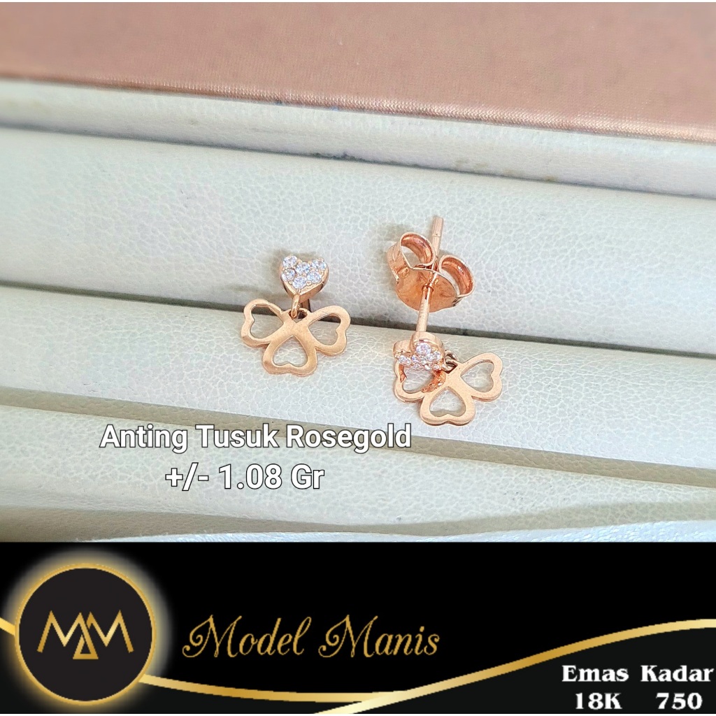 Anting Tusuk Clover Italy AU Rosegold 750 kadar 18k