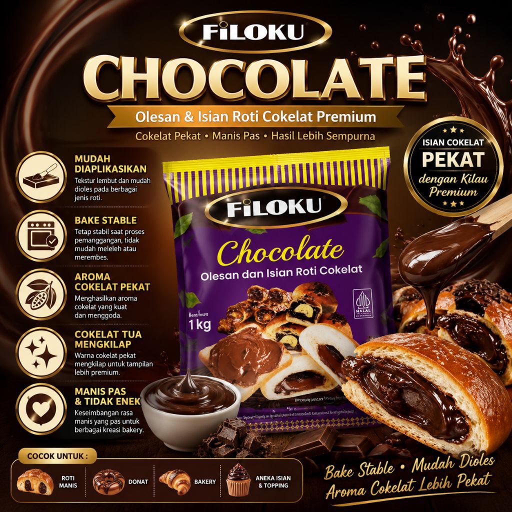 Filoku Chocolate 1kg | Coklat Filling 1kg | Pasta Coklat Filoku 1kg